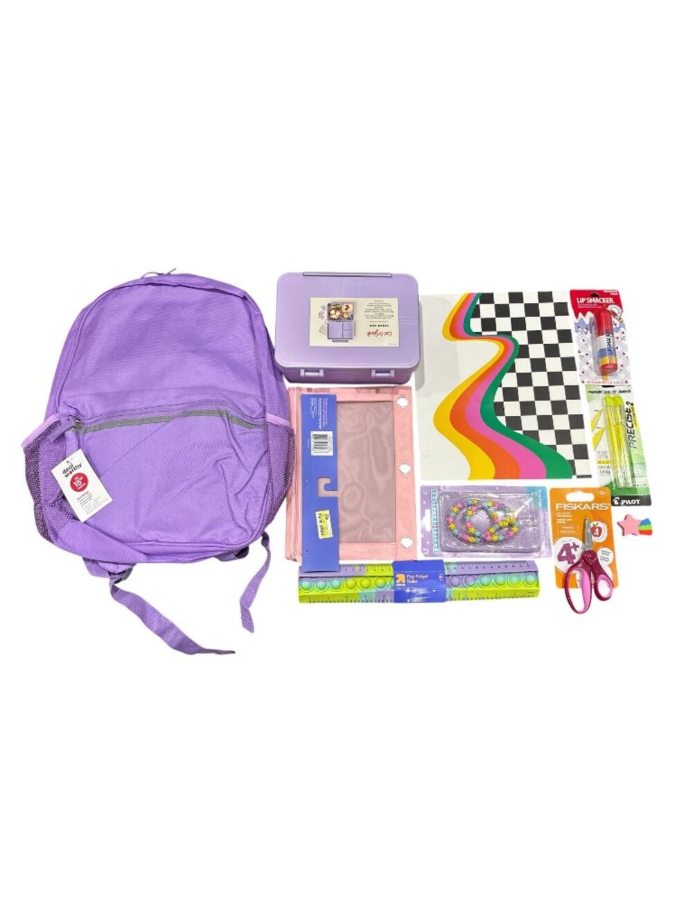 10 pcs. Back-To-School Supplies Bundle With Purple Backpack, Bento Lunch Box, Sc